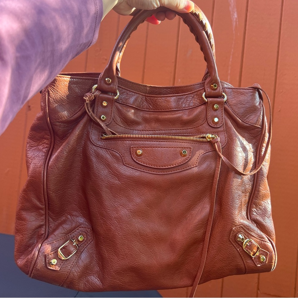 Authentic Balenciaga Motocross Classic Velo Bag in Caramel brown gold hardware